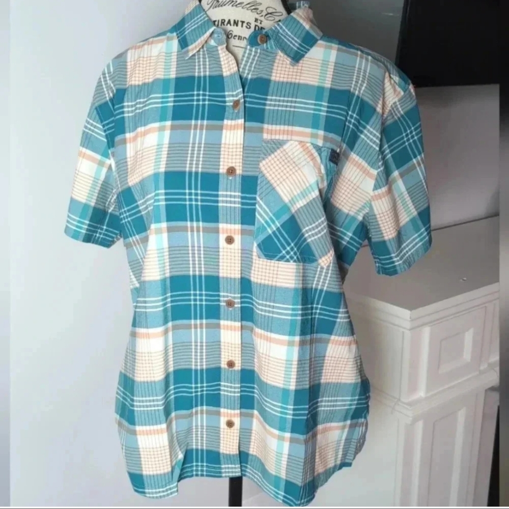 L.L. BEAN | Women's Blue/Cream Plaid Lightweight Moisture Wicking Shirt